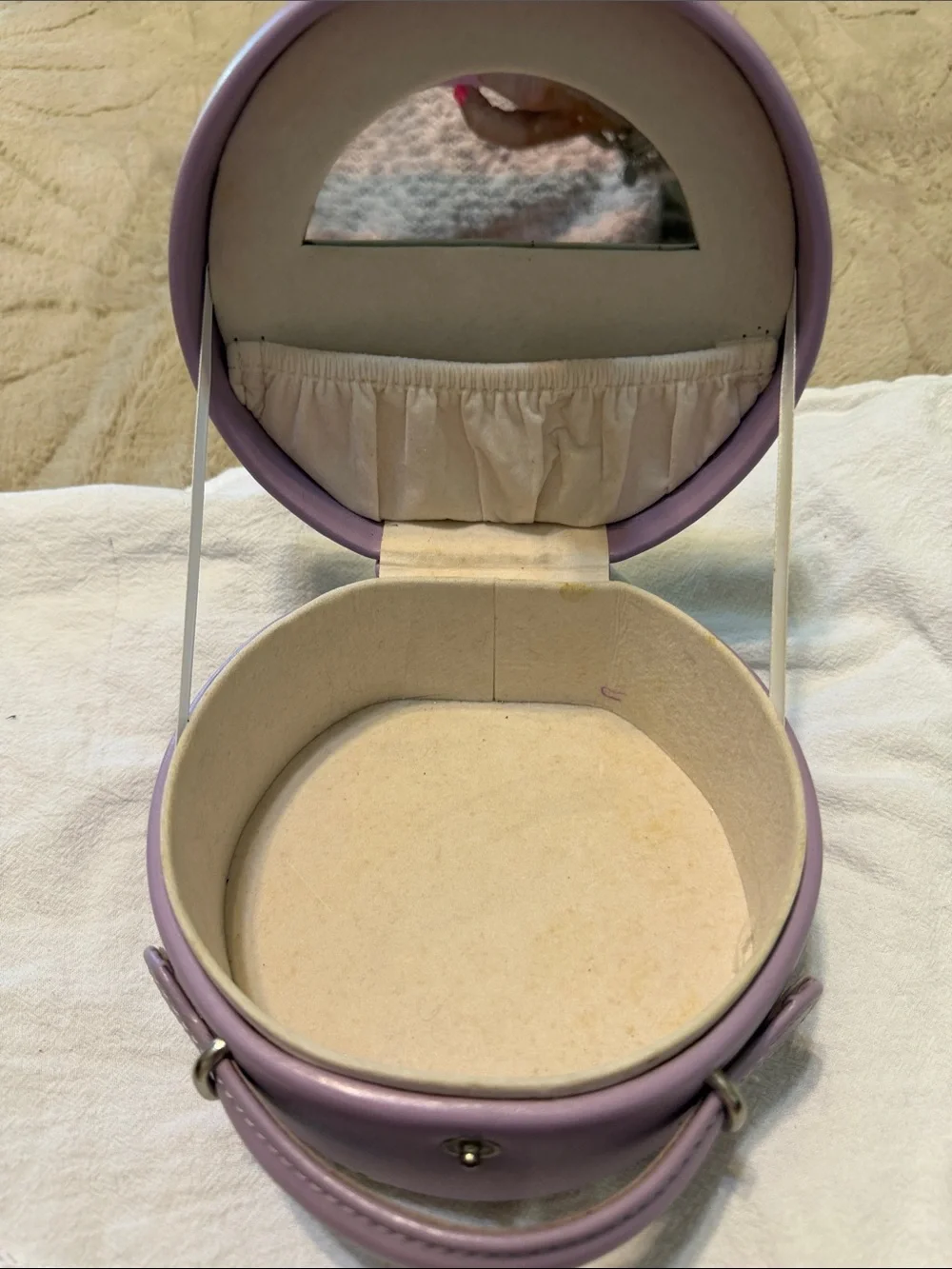 Vintage 90s Enesco This Little Piggy Round Cosmetic Vanity Box Case Lilac Rare